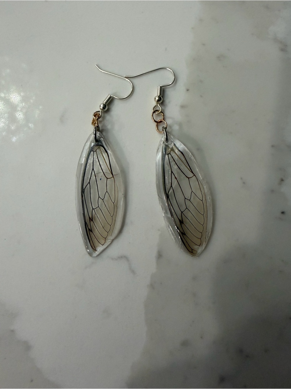 Handmade earrings made with real cicada wings